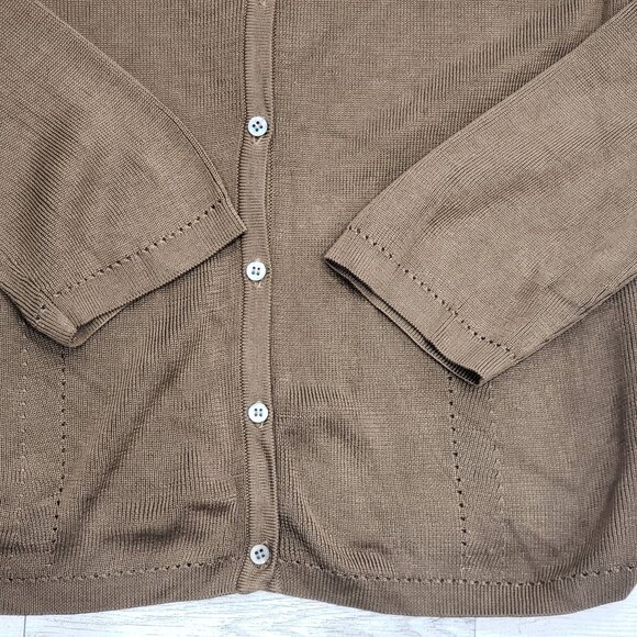 VTG Banana Republic Silk Ribbed Cardigan Pointelle Detail Taupe Preppy Womens M - Picture 3 of 12